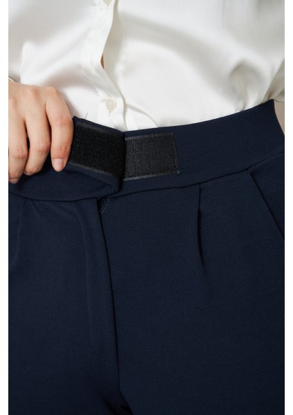 Kadın Likralı Cırt Kapama Lacivert Geniş Paçalı Rahat Pantolon fırsatları