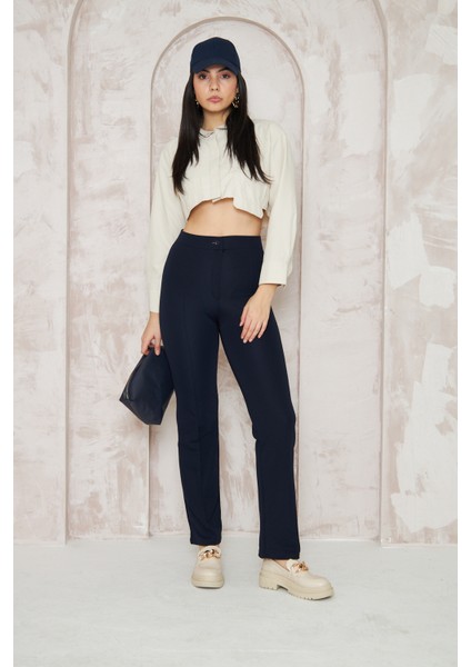 Likralı Lacivert Kadın Palazzo Pantolon
