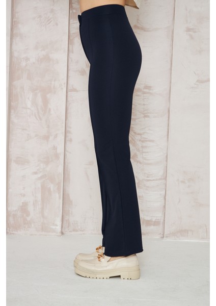 Likralı Lacivert Kadın Palazzo Pantolon modelleri
