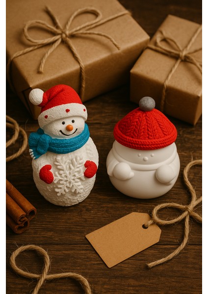 Kar Temalı Dekoratif Biblo Seti – 2’li Sevimli Kardan Adam Tasarımı modelleri