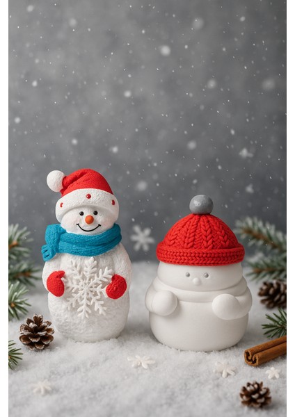 Kar Temalı Dekoratif Biblo Seti – 2’li Sevimli Kardan Adam Tasarımı