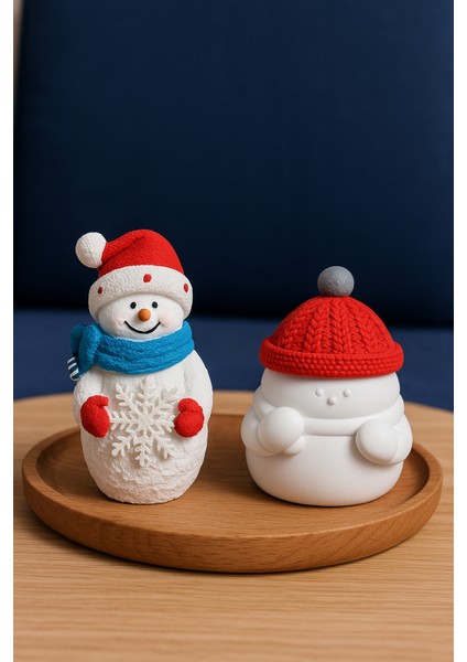 Kar Temalı Dekoratif Biblo Seti – 2’li Sevimli Kardan Adam Tasarımı