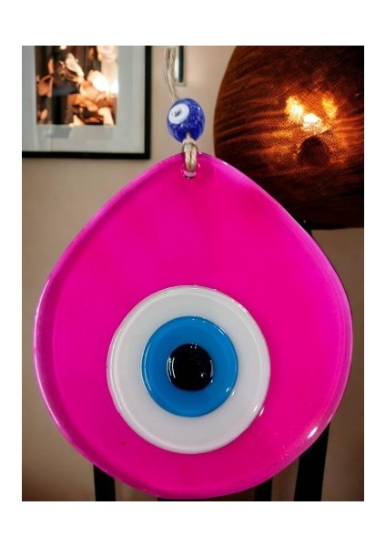 Orta Boy Şeffaf Pembe Damla Desen Nazar Boncuklu Duvar Dekoru Cam Duvar Süsü modelleri