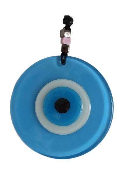 Nazar Boncuklu Deri İpli Bebe Mavisi Renginde Cam Duvar Süsü fiyatları