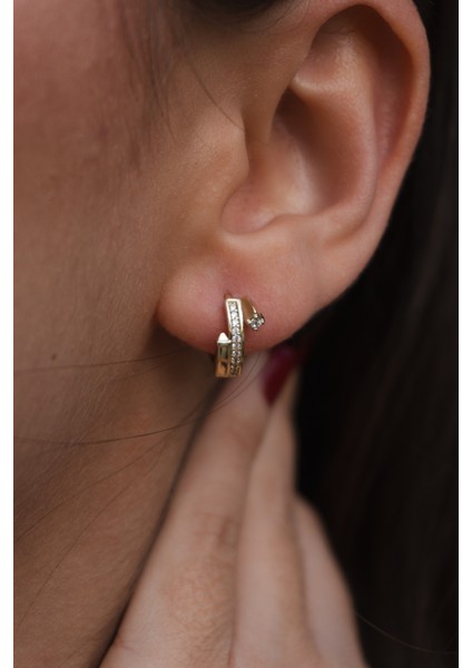 Zirkon Taşlı Minimal Çelik Küpe