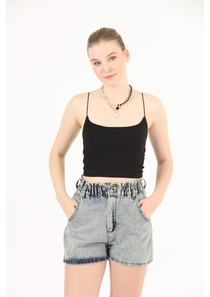 Siyah Ip Askılı Pamuklu Crop Büstiyer Atlet modelleri