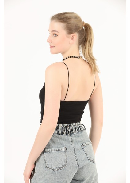 Siyah Ip Askılı Pamuklu Crop Büstiyer Atlet fırsatları