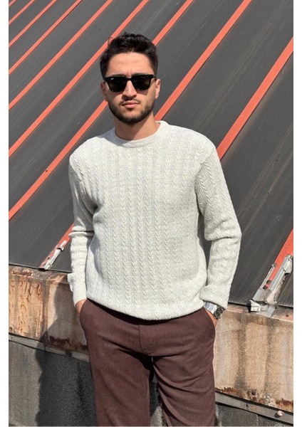 Erkek, Old Money Culture, Saç Örgü, Yün Karışımlı, Bisiklet Yaka Kazak PLTK10 fırsatları