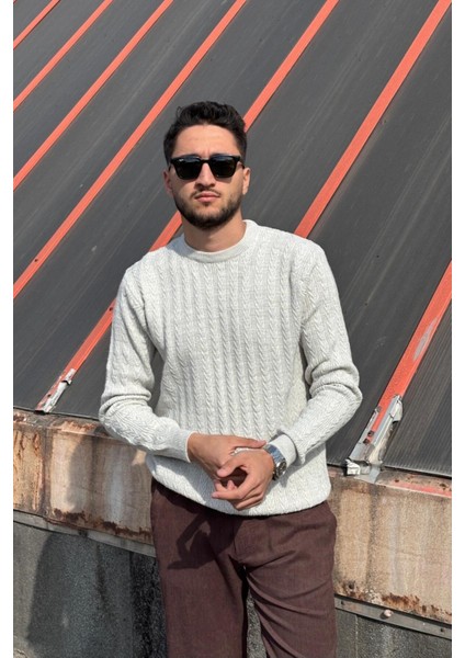 Erkek, Old Money Culture, Saç Örgü, Yün Karışımlı, Bisiklet Yaka Kazak PLTK10 indirimleri