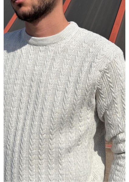 Erkek, Old Money Culture, Saç Örgü, Yün Karışımlı, Bisiklet Yaka Kazak PLTK10