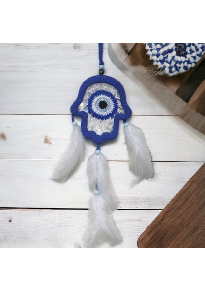 Nazar Boncuğu Motifli Mavi Fatma Ana Eli Duvar Süsü El İşçiliği Duvar Dekoru