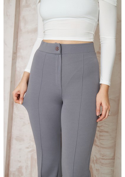 Likralı Gri Kadın Palazzo Pantolon