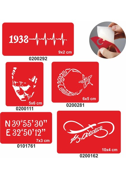 Türkiye Cumhuriyeti 5 Li Set Geçici Dövme Kına Şablonu