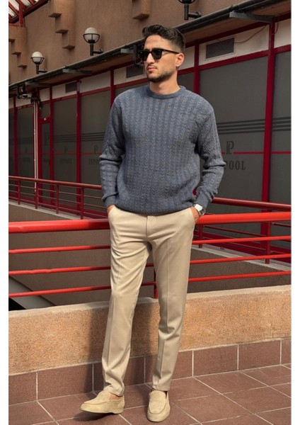 Erkek, Old Money Culture, Saç Örgü, Yün Karışımlı, Bisiklet Yaka Kazak PLTK10