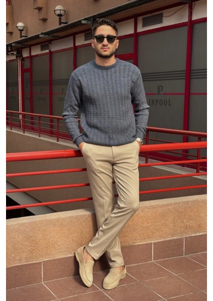 Erkek, Old Money Culture, Saç Örgü, Yün Karışımlı, Bisiklet Yaka Kazak PLTK10 fırsatları