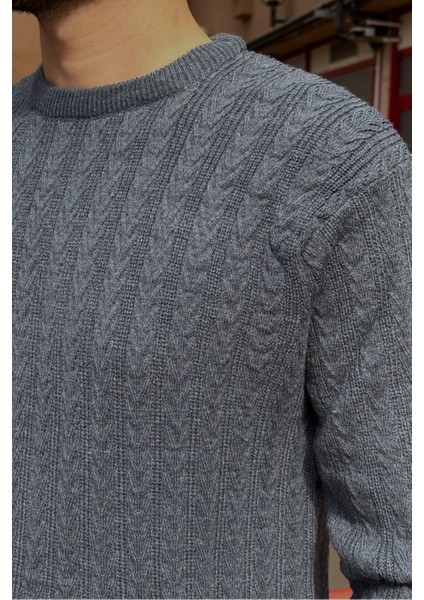 Erkek, Old Money Culture, Saç Örgü, Yün Karışımlı, Bisiklet Yaka Kazak PLTK10 indirimleri