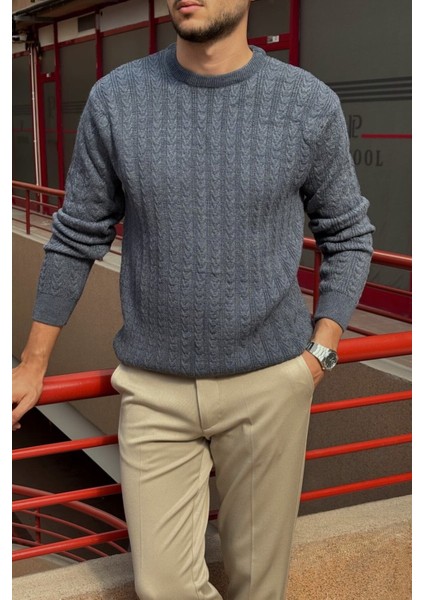 Erkek, Old Money Culture, Saç Örgü, Yün Karışımlı, Bisiklet Yaka Kazak PLTK10