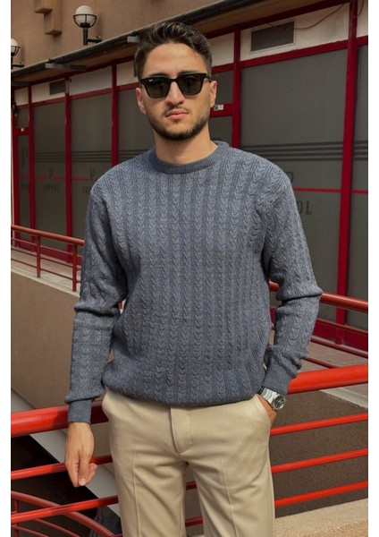 Erkek, Old Money Culture, Saç Örgü, Yün Karışımlı, Bisiklet Yaka Kazak PLTK10