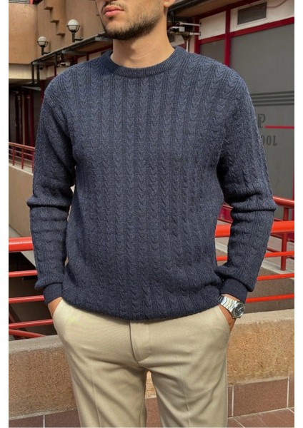 Erkek, Old Money Culture, Saç Örgü, Yün Karışımlı, Bisiklet Yaka Kazak PLTK10