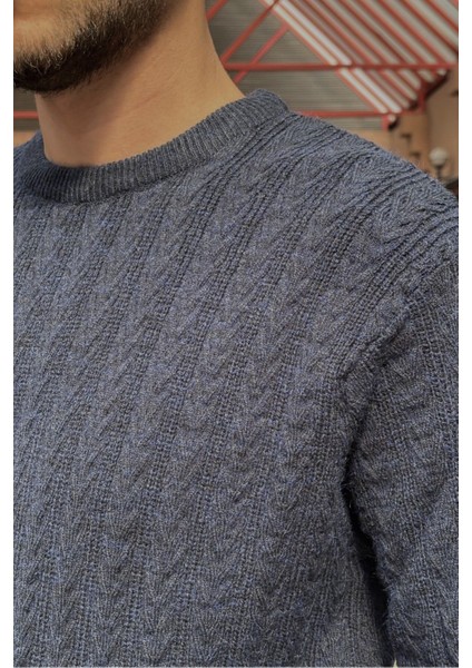 Erkek, Old Money Culture, Saç Örgü, Yün Karışımlı, Bisiklet Yaka Kazak PLTK10