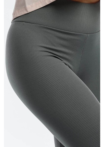 Antrasit Büyük Beden Fitilli Yüksek Bel Toparlayıcı Spor Örme Tayt fiyatları