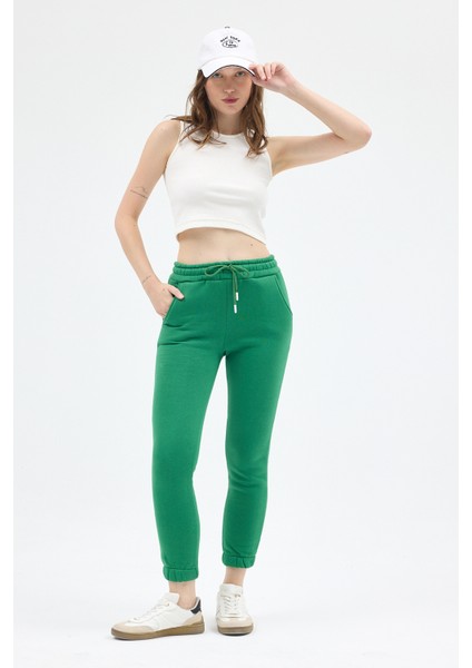Yeşil Paçası Lastikli Kadın Jogger Eşofman Altı TCR-9151M