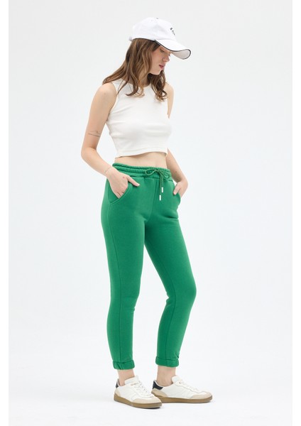 Yeşil Paçası Lastikli Kadın Jogger Eşofman Altı TCR-9151M