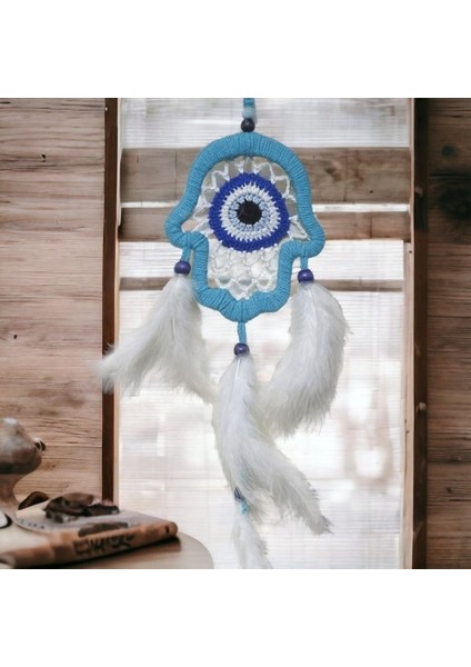 Nazar Boncuğu Motifli Turkuaz Fatma Ana Eli Duvar Süsü El İşçiliği Duvar Dekoru fiyatları