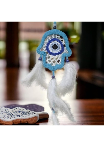 Nazar Boncuğu Motifli Turkuaz Fatma Ana Eli Duvar Süsü El İşçiliği Duvar Dekoru fırsatları