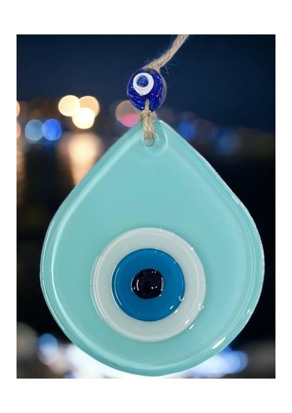 Orta Boy Turkuaz Damla Desen Nazar Boncuklu Duvar Dekoru Cam Duvar Süsü