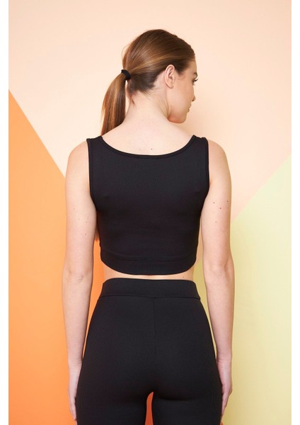 Siyah Fitilli Kare Yaka Esnek Örme Crop Büstiyer Atlet fırsatları