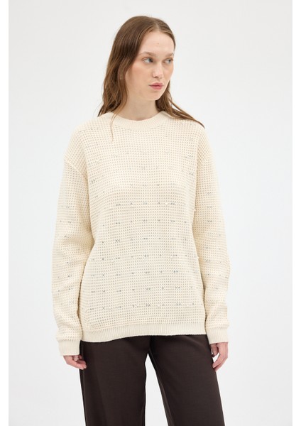 Natural Kadın Taş İşleme Detaylı Bisiklet Yaka Triko Kazak 7045 fiyatları