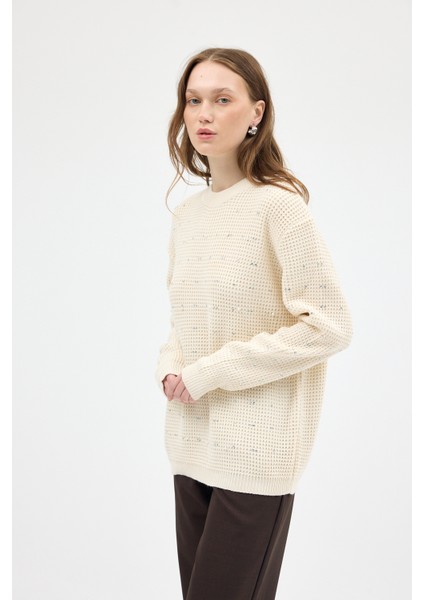 Natural Kadın Taş İşleme Detaylı Bisiklet Yaka Triko Kazak 7045 modelleri