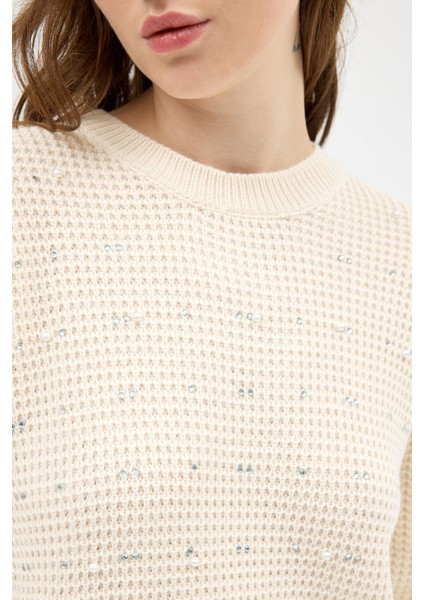 Natural Kadın Taş İşleme Detaylı Bisiklet Yaka Triko Kazak 7045 indirimleri