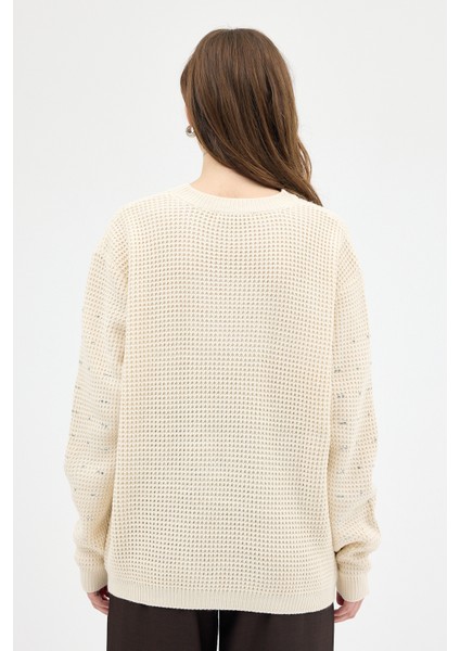 Natural Kadın Taş İşleme Detaylı Bisiklet Yaka Triko Kazak 7045