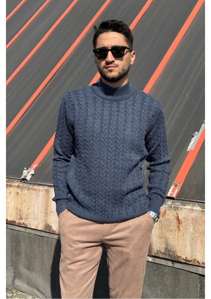 Erkek, Old Money Culture, Yarım Balıkçı Yaka, Yünlü, Saç Örgü, Kışlık Kazak PLTK11