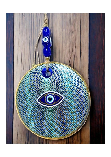 İşlemeli Geometrik Nazar Boncuklu Cam Duvar Süsü