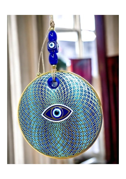 İşlemeli Geometrik Nazar Boncuklu Cam Duvar Süsü fırsatları