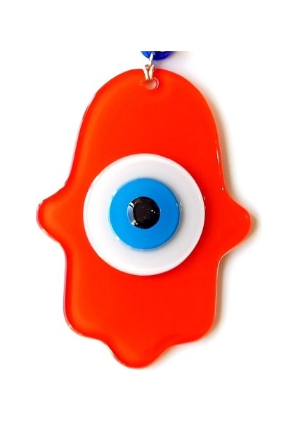 Nazar Boncuklu Turuncu Fatma Ana Bereket Eli Cam Duvar Süsü