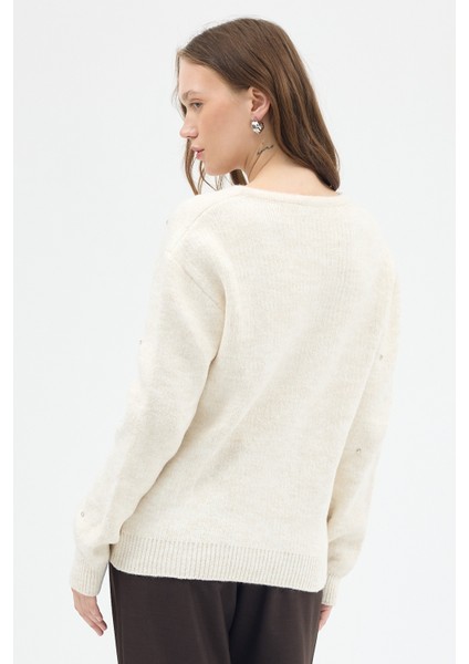 Natural Kadın Fermuarlı Taş Detaylı Triko Hırka 6405