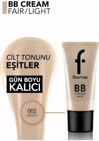Hafif Yapılı & Yarı Parlak Bitişli SPF20 Nemlendirici BB Krem (002 Fair/Light) 8690604535392 modelleri