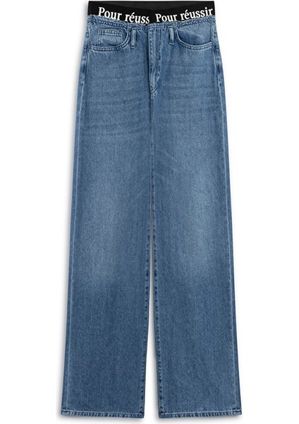 Sloganlı Elastik Bel Jean Pantolon TW6250018022629 indirimleri