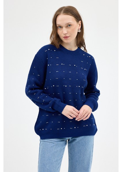 Laci Kadın Taş İşleme Detaylı Bisiklet Yaka Triko Kazak 7045 fırsatları