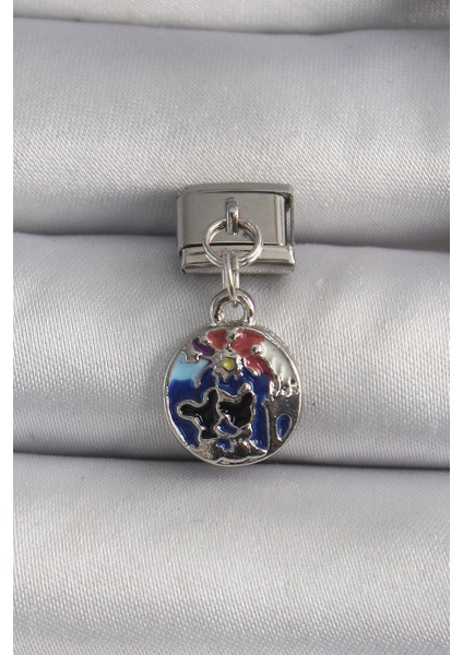 316L Çelik Gümüş Renk Sallantı Dünya Model Nomination Charm modelleri