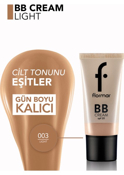 Hafif Yapılı & Yarı Parlak Bitişli SPF20 Nemlendirici BB Krem (003 Light) 8690604535408 fırsatları