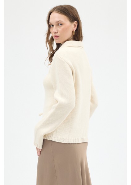 Natural Kadın Bağlamalı Polo Yaka Triko Hırka 7095