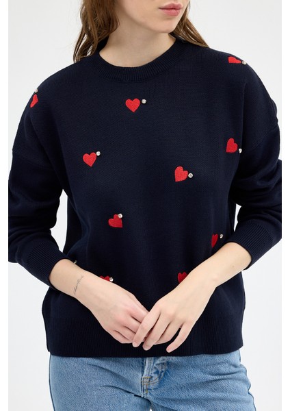 Laci Kalp Desenli Örme Kadın Kazak 7120 indirimleri