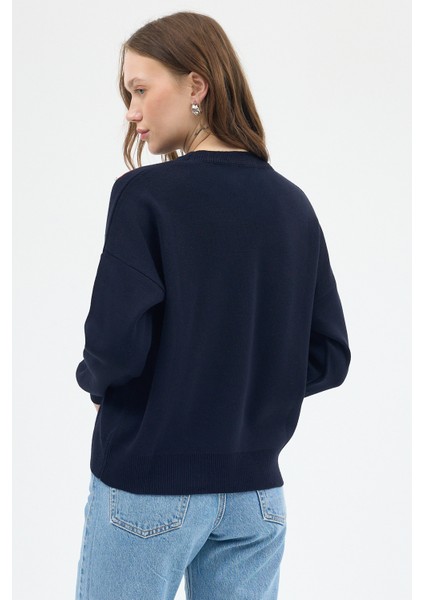 Laci Kalp Desenli Örme Kadın Kazak 7120