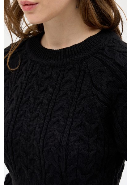 Siyah Kadın Kalın Örgü Bel Detaylı Triko Elbise 7330 indirimleri