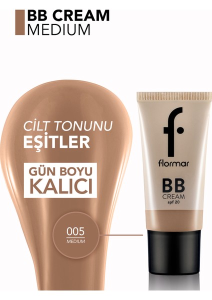 Hafif Yapılı & Yarı Parlak Bitişli SPF20 Nemlendirici BB Krem (005 Medium) 8690604535422 fırsatları